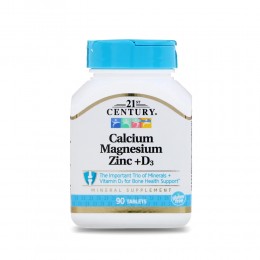 Кальций, Цинк, Магний +D3, 21st Century (Calcium Zinc Magnesium +D3), 90 табл