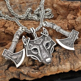 Набор подвесок Волк и два топора, подвеска с цепью + мешочек