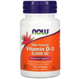 D3 от Now Foods, 125 мкг (5000 МЕ), 120 капс